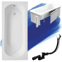 Besco Badewanne Rechteck Intrica 150x75 mit Ablaufgarnitur, Füßen und Styroporverkleidung GRATIS