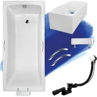 Badland Badewanne Rechteck Optima Premium 170x70 mit Ablaufgarnitur, Kopfstütze, Handgriffen, Füßen und Wannenträger GRATIS
