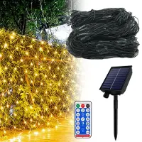 XMTECH Solar LED Lichternetz Lichterkette 6 x 4 m 480 LEDs Lichterkettennetz Lichtervorhang mit Solarpanel Dekoration für Weihnachten Hochzeit Party, Warmweiß