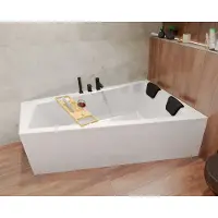 Besco BADLAND Eckbadewanne Rechteck Badewanne INTIMAS RECHTS 180x125 mit Ablaufgarnitur und Füßen + Bambus Badewannenablage | BADLAND INTIMAS