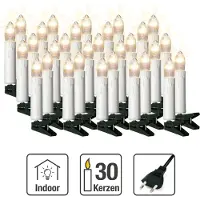 Hellum Weihnachtsbaum Lichterkette Innen, 30 weiße Kerzen mit Wachstropfenoptik, 11,6m beleuchtet, grün, Clip-Befestigung, Steckerbetrieb