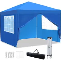 TolleTour Pavillon 3x3m, Festzelt Faltpavillon Gartenzelt, UV-Schutz, mit Seitenteilen für Garten Terrasse Feier Party Blau