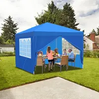 Jayseuw Pavillon Faltpavillon 3x3m Blau mit Seitenwänden Partyzelt UV-Schutz höhenverstellbarer mit Tragetasche, für Outdoor Garten Camping