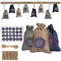 VINGO Adventskalender Stoffsäckchen zum befüllen Weihnachtskalender Beutel Spielzeug,Blau,weiß und grau