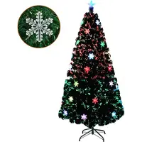XMTECH Künstlicher Weihnachtsbaum mit Glasfaser LED Beleuchtung 180CM, Weihnachtsdeko Christbaum, Tannenbaum mit Metallständer