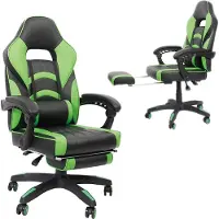 Melko Drehstuhl Fußstütze Schreibtisch Büro Chefsessel Gaming - Schwarz / Grün