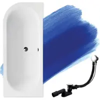 Badland Eckbadewanne Rechteck Badewanne Avita SLIM RECHTS 160x75 Rand 15mm mit Ablaufgarnitur und Füßen GRATIS ohne Verkleidung