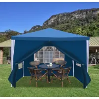HENGDA Garten Pavillon mit 4 Seitenteilen tragbares wasserdichtes Zelt mit Spiralschläuchen Partyzelt Blau 3 x 3 m