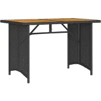 Syfax Gartentisch mit Holzplatte Schwarz 110x68x70 cm Poly Rattan