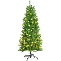 StarTech.com Künstlicher Weihnachtsbaum - Schlank 150 cm - Warmweiße LED-Lichter - Klappsystem - Metallständer - PVC-Nadeln