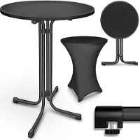 Tillvex Gastro Stehtisch klappbar Ø60cm schwarz | Bistrotisch FERTIG MONTIERT | Klapptisch rund - wetterfester Partytisch | Gartentisch Indoor & Outdoor