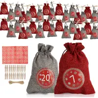 Jiubiaz Adventskalender zum Befüllen Weihnachten Säckchen Decor 24 Stoffbeutel(2 Farben)