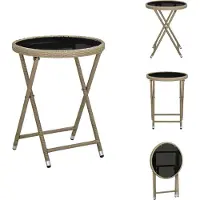 vidaXL Beistelltisch Beige 60 cm Poly Rattan und Hartglas - Gartentische