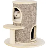 PawHut Kratztonne für Katzen, 61 cm Hoch Katzentonne mit 2 Höhlen Beige