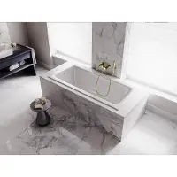 Besco Badewanne Rechteck Talia SLIM 150x70 Rand 15mm mit Ablaufgarnitur, Füßen und Styroporverkleidung mit Ablage 4cm GRATIS