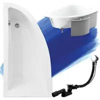 Badland Eckbadewanne Badewanne Praktika LINKS 150x70 mit Ablaufgarnitur, Füßen und Styroporverkleidung GRATIS