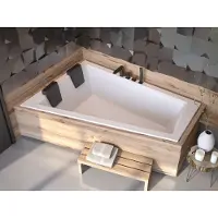 Badland Eckbadewanne Rechteck Badewanne Intima SLIM für zwei Personen LINKS 180x125 Rand 15mm mit Ablaufgarnitur, Füßen und Styroporverkleidung mit Ablage 4cm GRATIS mit Kopfstützen