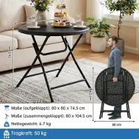 StarTech.com Klappbarer Tisch - Runder Gartentisch - Ø80 cm - Edelstahl-Gestell - Tragbar & stabil - Höhe 74 cm - Schwarz