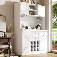 STILVORA Multifunktionaler Küchenanrichte Buffet mit Schubladen und verstellbaren Ablagen,Highboard mit Weinregal Sideboard für Küche & Wohnzimmer, Buffetschrank, Weiß