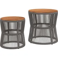 Syfax Garten-Beistelltische 2 Stk. mit Holzplatte Grau Poly Rattan