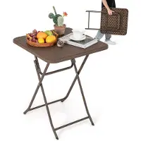Costway Gartentisch in Rattan-Optik, Klapptisch, Kleiner Esstisch 60x60x72cm, klappbarer Balkontisch mit HDPE-Tischplatte, quadratischer Campingtisch