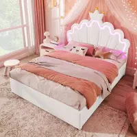 STILVORA Polsterbett 140x200 Kinderbett Ohne Matratze mit Lattenrost,Jugendbett Prinzessinnenbett mit Ferngesteuertes Ambientelicht,mit 2 Schubladen,Weiß