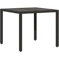 Syfax Gartentisch mit Glasplatte Schwarz 90x90x75 cm Poly Rattan