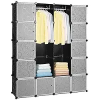 EINFEBEN 20 Wuerfel DIY Regalsystem Kleiderschrank Kleiderschränke Offen Kunststoff Garderobe mit Tueren Garderobenschrank Schwarz 180 * 142 * 37CM