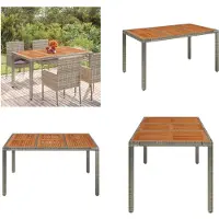 vidaXL Gartentisch mit Holzplatte Grau 150x90x75 cm Poly Rattan - Gartentisch Mit Holzplatte - Gartentische Mit Holzplatten - Gartenmöbel - Esstisch