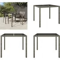 vidaXL Gartentisch 90x90x75 cm Gehärtetes Glas Poly Rattan Grau - Gartentisch - Gartentische - Tisch - Tische