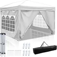 Fiqops Faziango Pavillon 3x3m Faltpavillon mit 4 Seitenwänden Tasche Wasserdicht UV-Schutz 50+ Pop-Up Gartenpavillon Gartenzelt Partyzelt Weiß