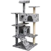 Syfax Katzen-Kratzbaum 125 cm Pfoten-Aufdruck Grau