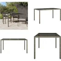 vidaXL Gartentisch 150x90x75 cm Hartglas und Poly Rattan Grau - Gartentisch - Gartentische - Outdoor-Tisch - Outdoor-Tische
