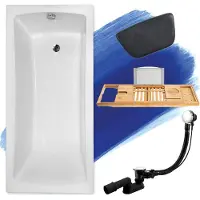 Besco BADLAND Badewanne Rechteck Optimaz 160x70 mit Ablaufgarnitur und Füßen GRATIS ohne Verkleidung + Bambus Ablage + Badewannenkissen | BADLAND OPTIMAZ