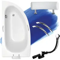 Badland Eckbadewanne Badewanne Milena Premium LINKS 150x70 mit Ablaufgarnitur, Füßen, Handgriffen und Kopfstütze GRATIS ohne Verkleidung