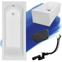 Besco Badewanne Rechteck Set 5in1 140x70 mit Premium Ablaufgarnitur und Füßen GRATIS + Wannenträger + Kopfstütze in Schwarz | BADLAND SHEA