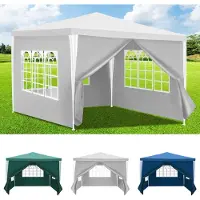 HENGDA Pavillon 3x3m, Festzelt Gartenzelt Wasserdicht, UV-Schutz, mit 3 Seitenteilen und 1 Eingängen, für Garten Terrasse Feier Party, weiß