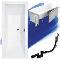 Besco Badewanne Rechteck Quadro 180x80 mit Ablaufgarnitur, Füßen und Styroporverkleidung GRATIS