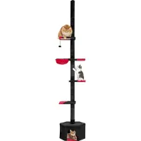 Costway Kratzbaum deckenhoch, 245-300 cm, 5-stöckiger Katzenbaum, Kletterbaum mit Sisal-Kratzpfosten, Korb, Höhle&Plattform, Rot+Schwarz