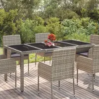 ZMH Gartentisch mit Glasplatte Grau 190x90x75 cm Poly Rattan