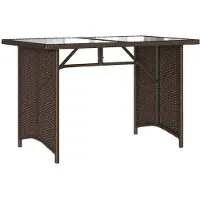 Syfax Gartentisch mit Glasplatte Braun 110x68x70 cm Poly Rattan