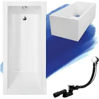 Badland Badewanne Rechteck Modern 130x70 mit Ablaufgarnitur, Füßen und Wannenträger GRATIS
