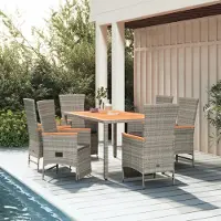 vidaXL Möbel 7-tlg. Garten-Essgruppe mit Kissen Grau Poly Rattan - Gartensessel 3157558