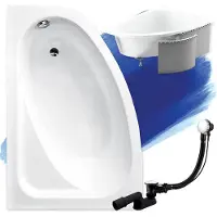 Badland Eckbadewanne Badewanne Cornea LINKS 150x100 mit Ablaufgarnitur, Füßen und Styroporverkleidung GRATIS