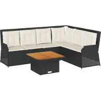 vidaXL 5-tlg. Garten-Lounge-Set mit Kissen Schwarz Poly Rattan