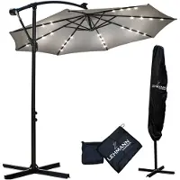 Lehmann Sonnenschirm mit LED Beleuchtung ,V-Schutz, Wasserdicht, 32 LEDs, Solarbetrieben, Inkl.Schutzhülle