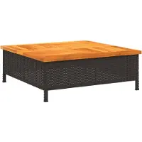 Syfax Gartentisch Schwarz 70x70x25 cm Rattan und Akazienholz