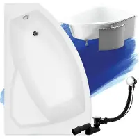 Besco Eckbadewanne Badewanne Rima LINKS 160x100 mit Ablaufgarnitur, Füßen und Styroporverkleidung GRATIS
