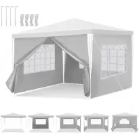 Jayseuw Pavillon Partyzelt mit 3 Seitenwänden Reißverschlusstür Fenster 3x3m, weiß
