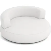 Costway Aufblasbares Sofa, rundes Luftsofa mit Rückenlehne & Breiten Armlehnen, Luftsessel mit Leinen-Bezug, Bodensessel, aufblasbarer Bodensofa, Weiß
